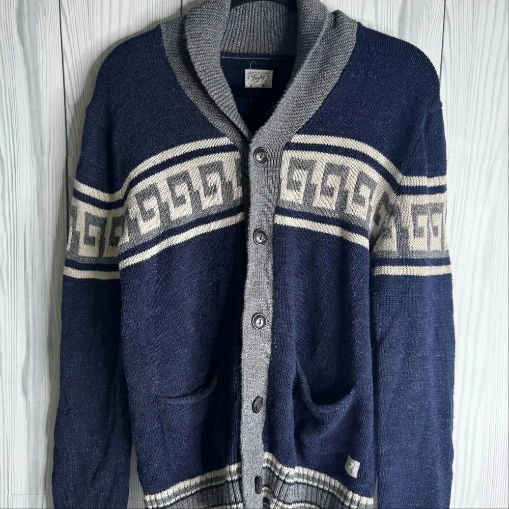 Vintage Y2K Lucky Brand Lucky Blue Cardigan Shawl Collar Sweater Size Medium